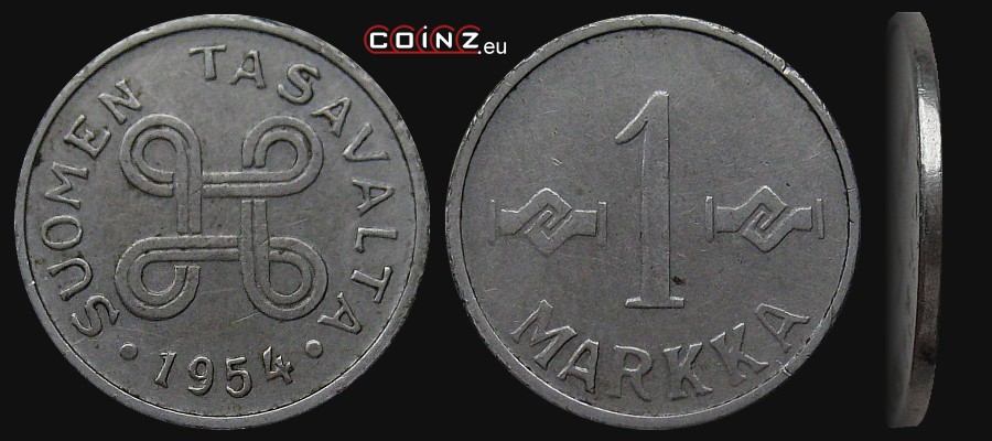 1 marka 1953-1962 - monety Finlandii