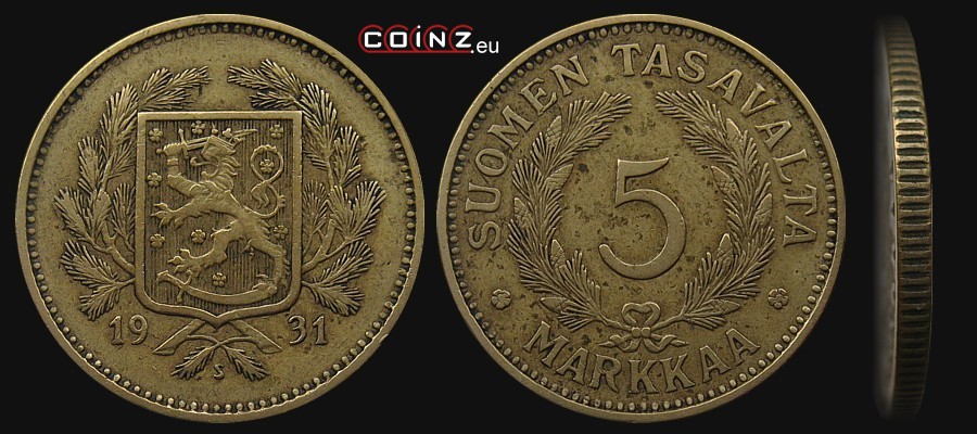 5 markkaa 1928-1946 - coins of Finland
