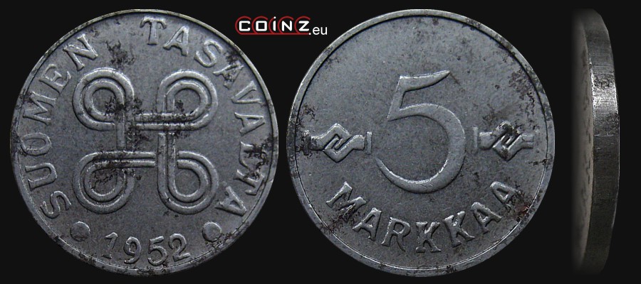 5 marek 1952-1953 - monety Finlandii