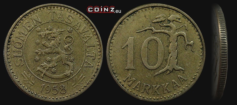 10 marek 1952-1962 - monety Finlandii