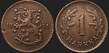 Coins of Finland - 1 markka 1940-1951