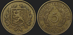 Coins of Finland - 5 markkaa 1928-1946