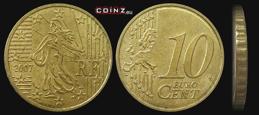 10 euro centów od 2007 - monety Francji