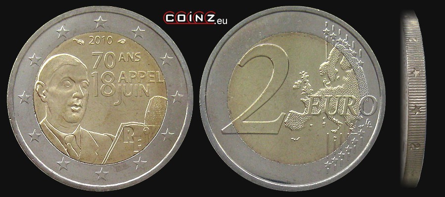 2 euro 2010 - 70 Rocznica Apelu de Gaulle'a - monety Francji
