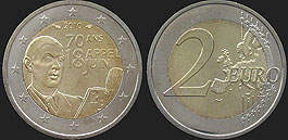 Coins of France - 2 euro 2010 70th Anniversary of de Gaulle's Appeal