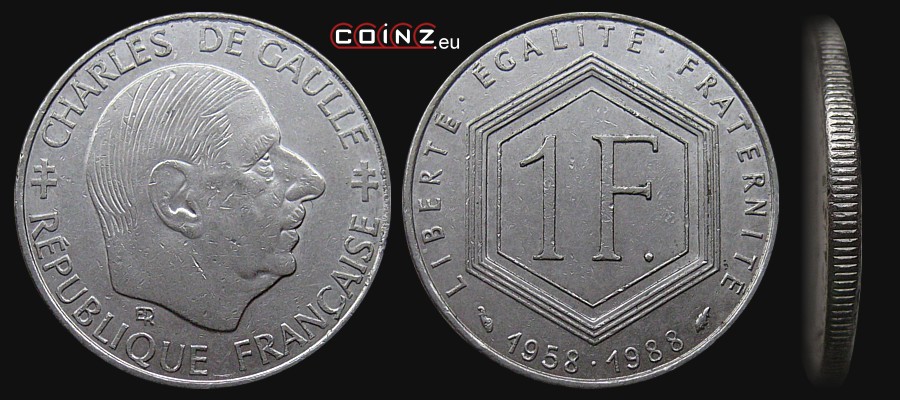 1 franc 1988 - 30th Anniversary of French Fifth Republic - coins of France