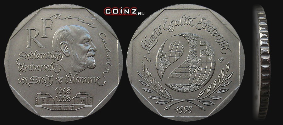 2 franki 1998 René Cassin  - monety Francji