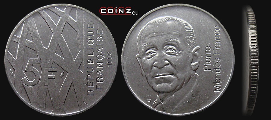 5 francs 1992 Pierre Mendès France - coins of France