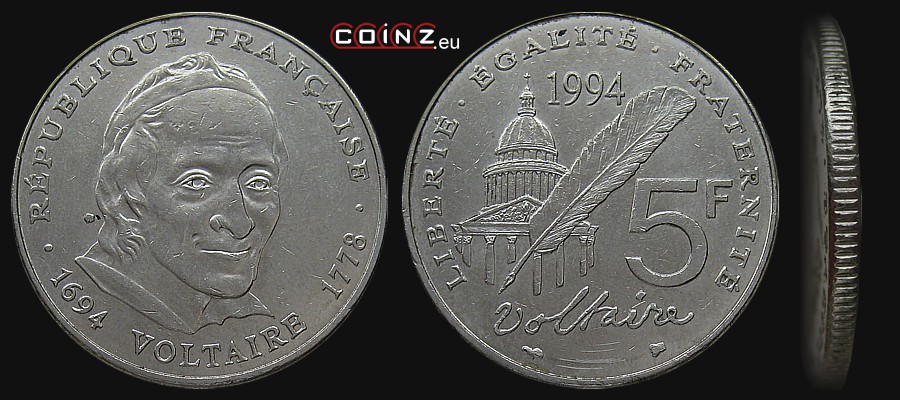 5 franków 1994 Voltaire - monety Francji