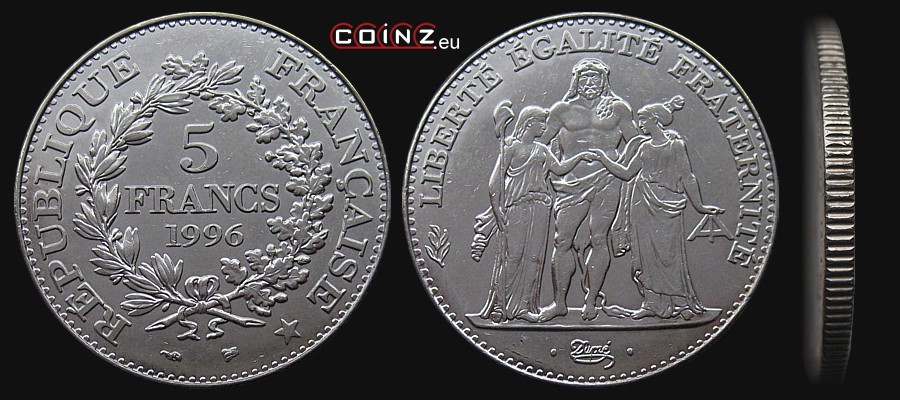 5 franków 1996 Herkules Augustina Duprégo - monety Francji