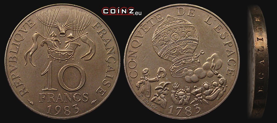 10 franków 1983 Podbój przestworzy balonami - monety Francji