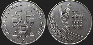 Coins of France - 5 francs 1989 Eiffel Tower