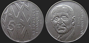 Coins of France - 5 francs 1992 Pierre Mendes France