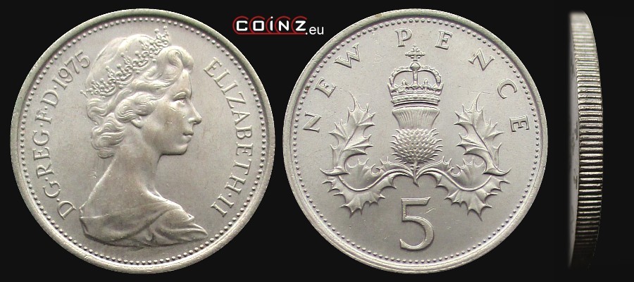 5 pensów 1968-1980 - monety Wielkiej Brytanii