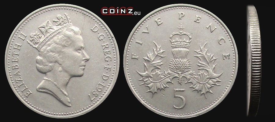 5 pensów 1987-1989 - monety Wielkiej Brytanii