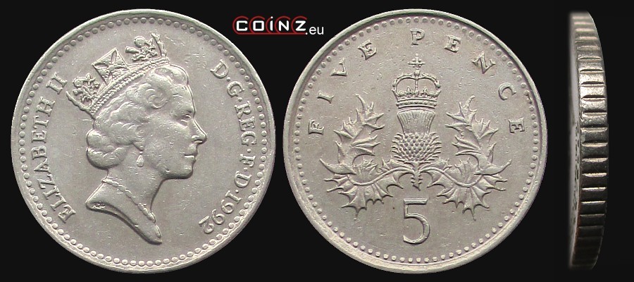 5 pensów 1990-1997 - monety Wielkiej Brytanii