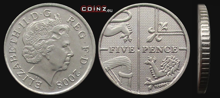5 pensów 2008-2011 - monety Wielkiej Brytanii