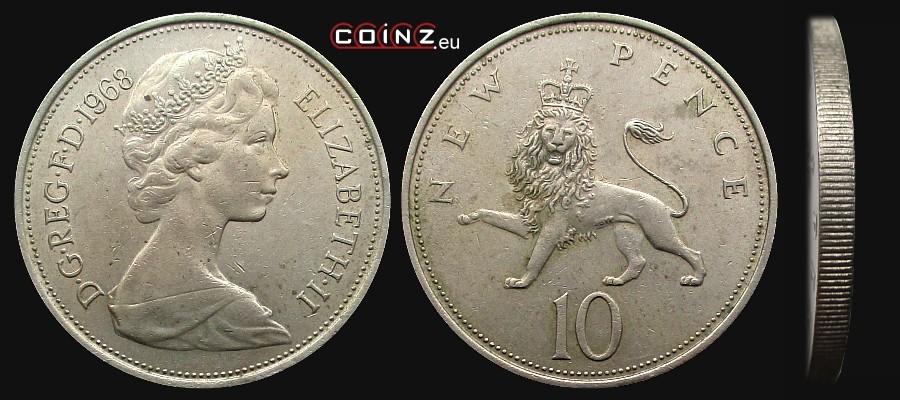 10 pensów 1968-1981 - monety Wielkiej Brytanii