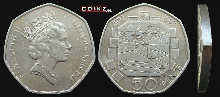 50 pensów 1992-1993 Prezydencja i Wspólny Rynek - monety Wielkiej Brytanii