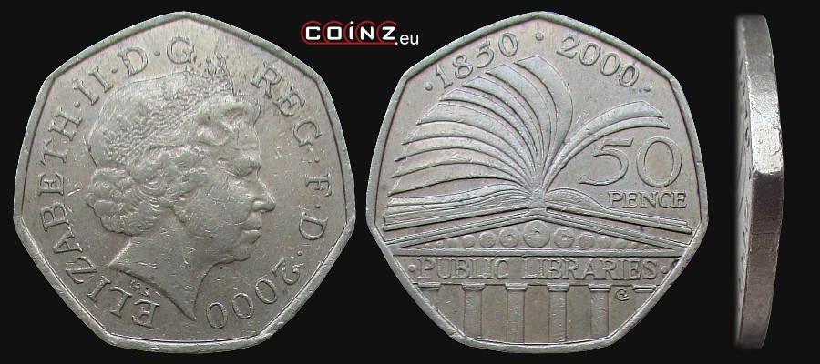 50 pensów 2000 Biblioteki Publiczne - monety Wielkiej Brytanii