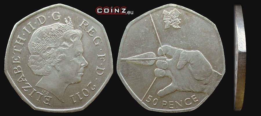 50 pensów 2011 Igrzyska Londyn 2012 - Łucznictwo - monety Wielkiej Brytanii