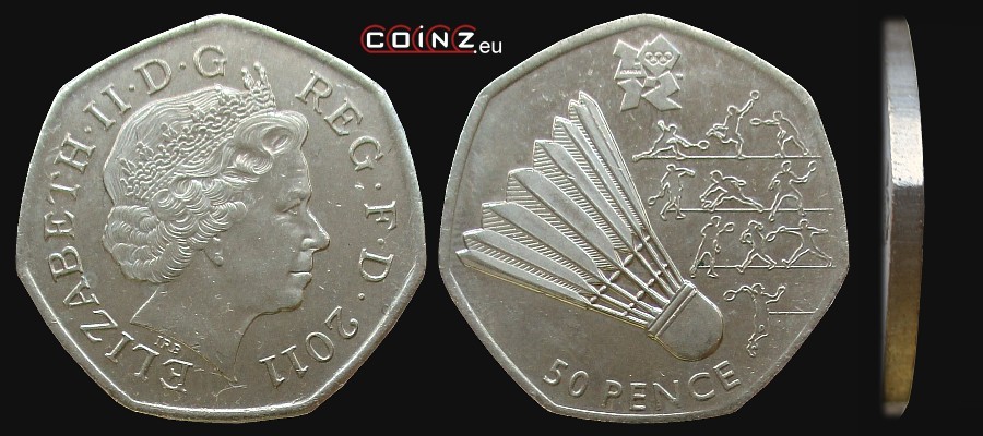50 pensów 2011 Igrzyska Londyn 2012 - Badminton - monety Wielkiej Brytanii