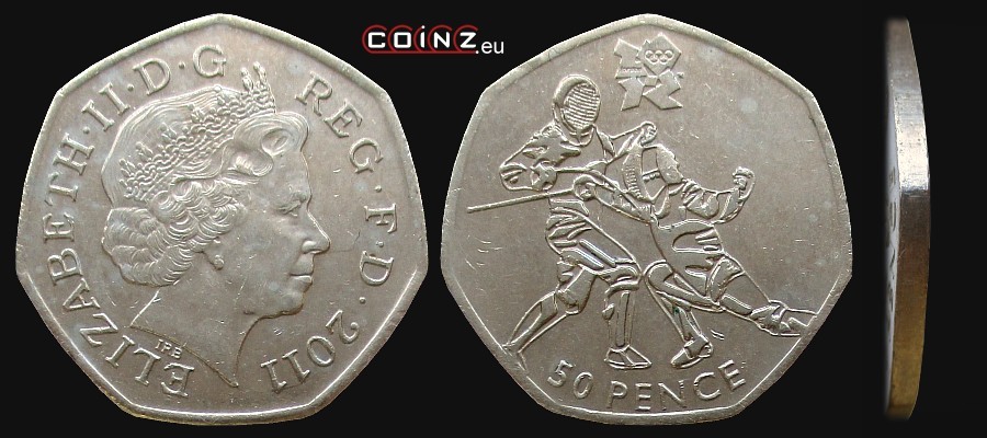 50 pensów 2011 Igrzyska Londyn 2012 - Szermierka - monety Wielkiej Brytanii