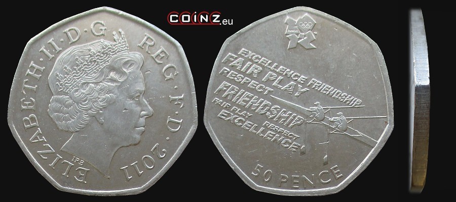 50 pensów 2011 Igrzyska Londyn 2012 - Wioślarstwo - monety Wielkiej Brytanii