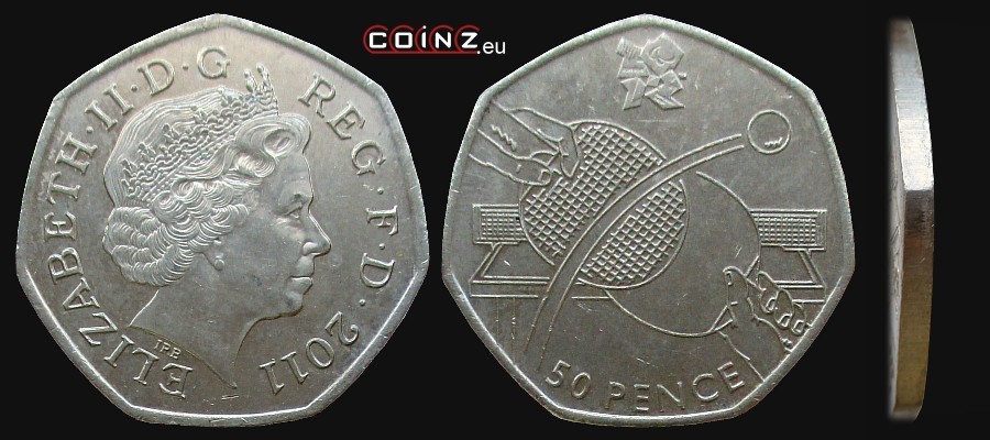 50 pensów 2011 Igrzyska Londyn 2012 - Tenis Stołowy - monety Wielkiej Brytanii