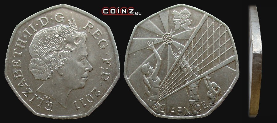 50 pensów 2011 Igrzyska Londyn 2012 - Piłka Siatkowa - monety Wielkiej Brytanii
