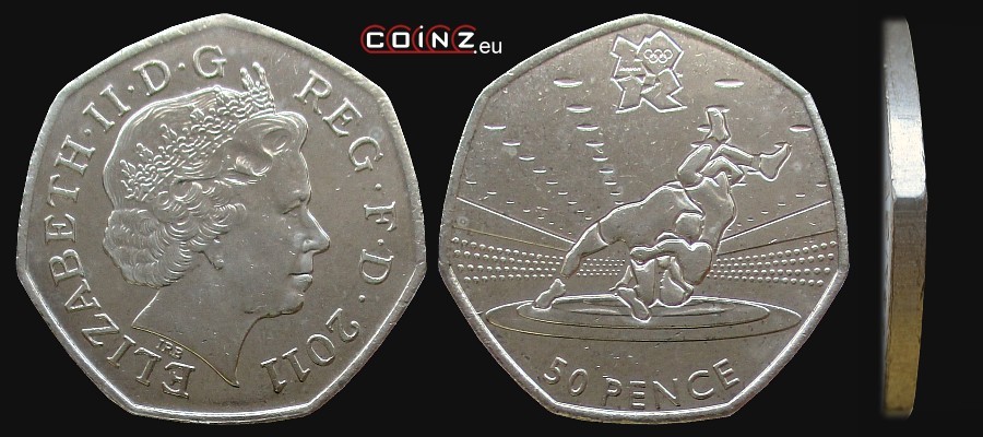50 pensów 2011 Igrzyska Londyn 2012 - Zapasy - monety Wielkiej Brytanii