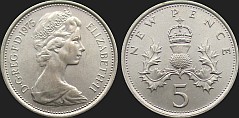 Monety Wielkiej Brytanii - 5 pensów 1968-1980