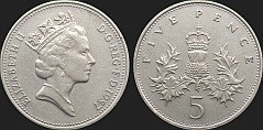 Monety Wielkiej Brytanii - 5 pensów 1987-1989