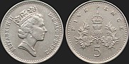 Monety Wielkiej Brytanii - 5 pensów 1990-1997