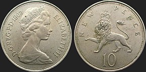 Monety Wielkiej Brytanii - 10 pensów 1968-1981