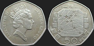 Monety Wielkiej Brytanii - 50 pensów 1992-1993 Prezydencja i Wspólny Rynek