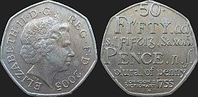 Monety Wielkiej Brytanii - 50 pensów 2005 Słownik Samuela Johnsona