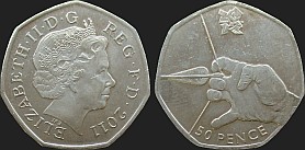 Monety Wielkiej Brytanii - 50 pensów 2011 Igrzyska Londyn 2012 - Łucznictwo