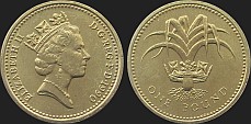 Monety Wielkiej Brytanii - 1 funt 1985-1990 rewers walijski