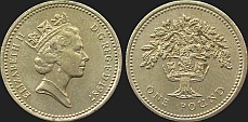 Monety Wielkiej Brytanii - 1 funt 1987-1992 rewers angielski