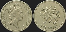 Monety Wielkiej Brytanii - 1 funt 1995 rewers walijski