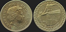 Monety Wielkiej Brytanii - 1 funt 2005 rewers walijski