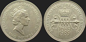 Monety Wielkiej Brytanii - 2 funty 1989 Roszczenie Prawa 1689