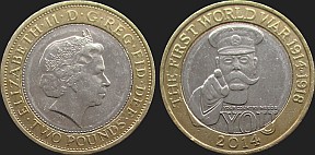 Monety Wielkiej Brytanii - 2 funty 2014 I Wojna Światowa