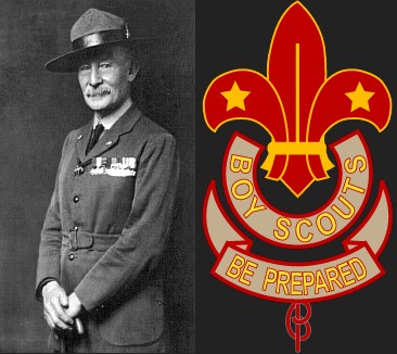 Robert Baden-Powell i logo brytyjskich skautów w latach 1920-1967.