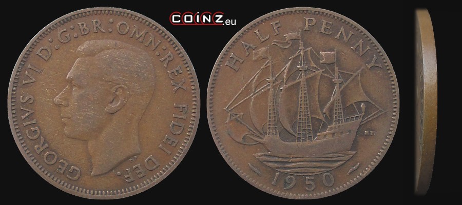 pół (½) pensa 1949-1952 - monety Wielkiej Brytanii