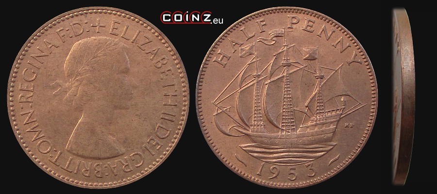 pół (½) pensa 1953 - monety Wielkiej Brytanii