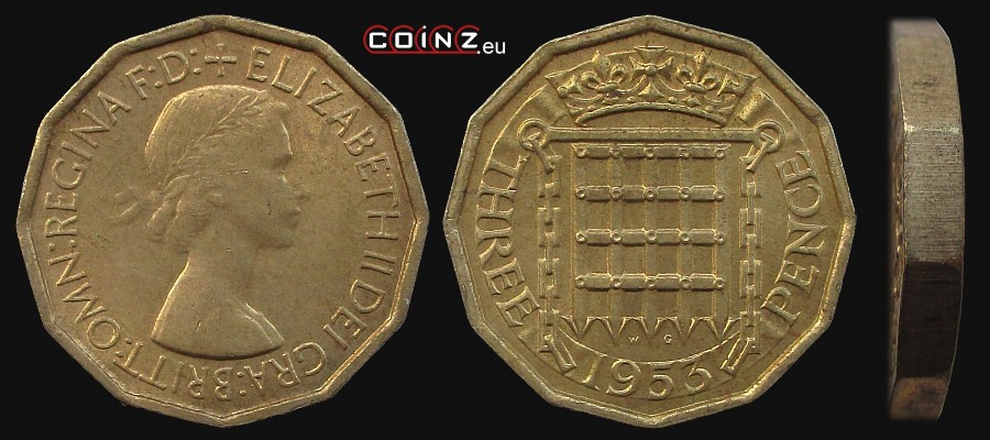 3 pensy 1953 - monety Wielkiej Brytanii