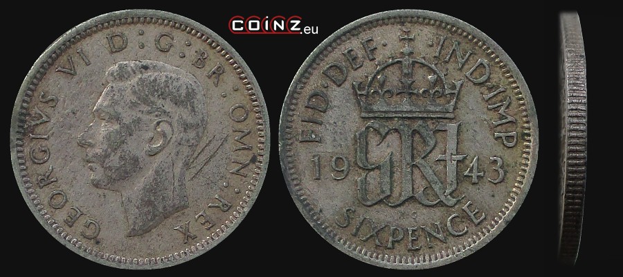 6 pensów 1937-1946 - monety Wielkiej Brytanii