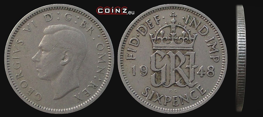 6 pensów 1947-1948 - monety Wielkiej Brytanii